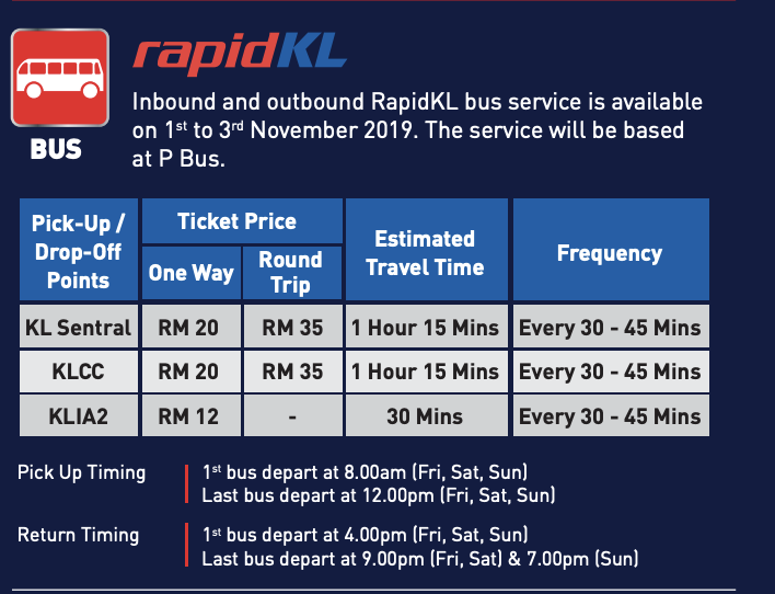 Jadwal Bus Rapid KL menuju SIC